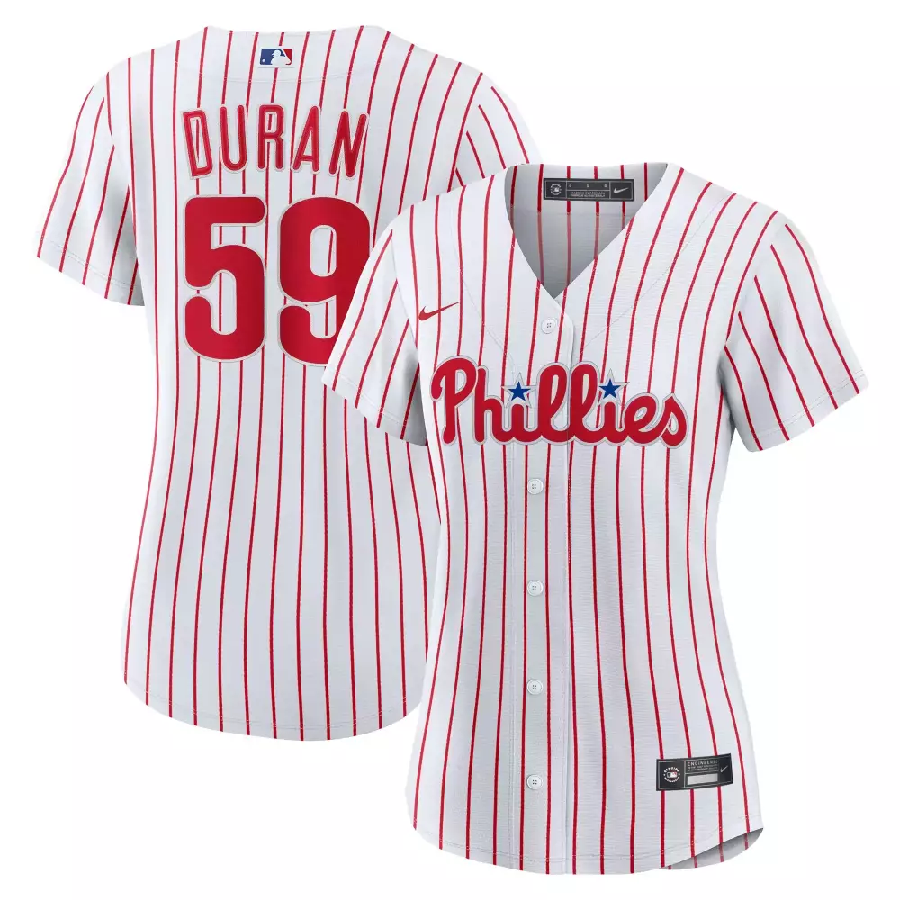 Jhoan Duran 59 Phillies Jersey White Women Pinstripe Red All Stitched Vapor