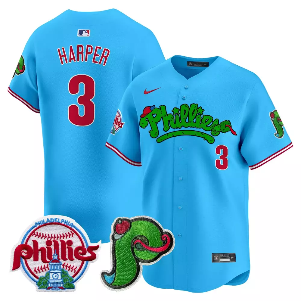 Bryce Harper 3 Phillies Jersey Blue Pikachu-like Character Men Red Green All Stitched