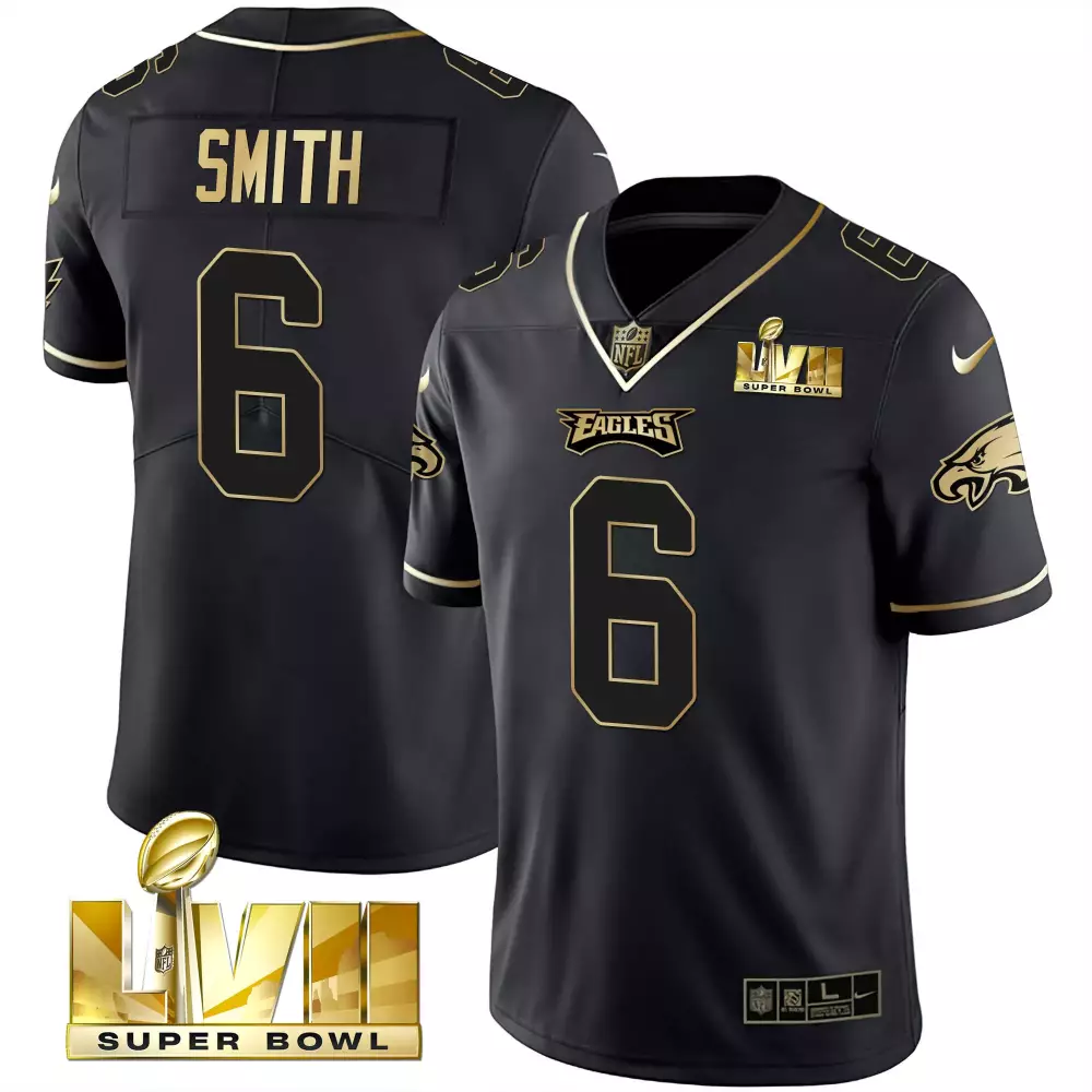Devonta Smith 6 Eagles Jersey Black Super Bowl Lvii Men Gold All Stitched