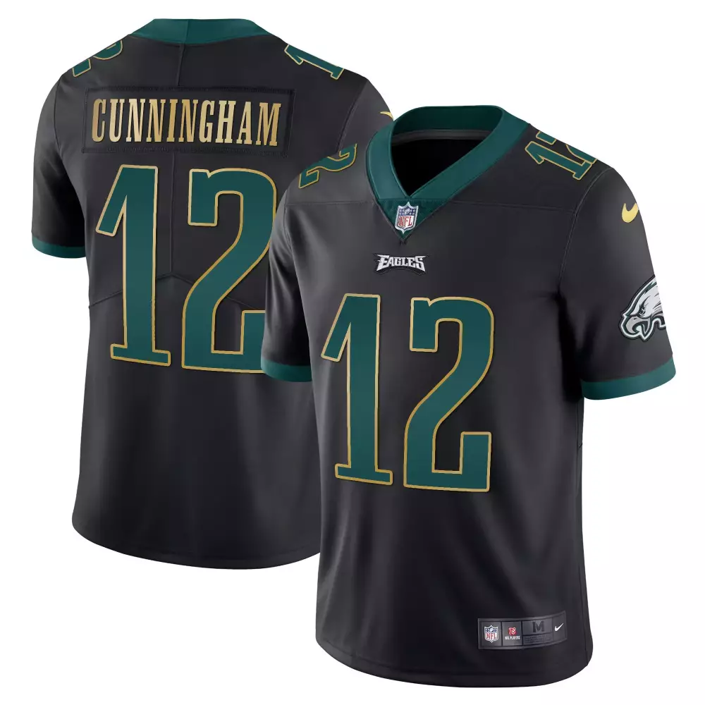 Randall Cunningham 12 Eagles Jersey Black Men Authentic Green Gold Vapor All Stitched