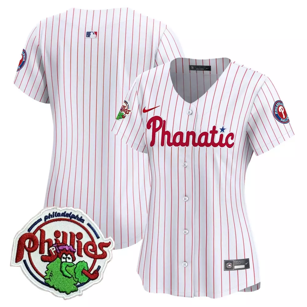 Phanatic Philadelphia Phillies Jersey White Mascot Women Pinstripe Red All Stitched