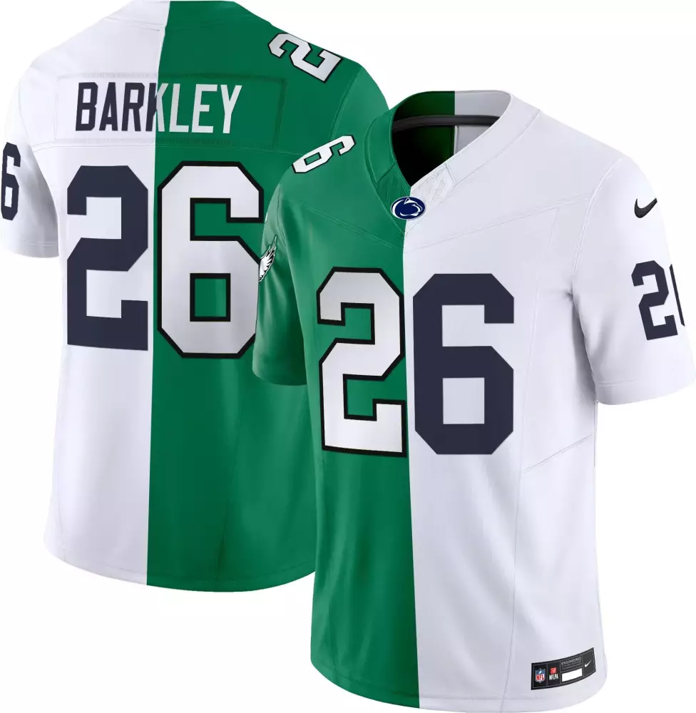 Saquon Barkley 26 Penn State Jersey Green X Philadelphia Eagles 2023 Men Split Design