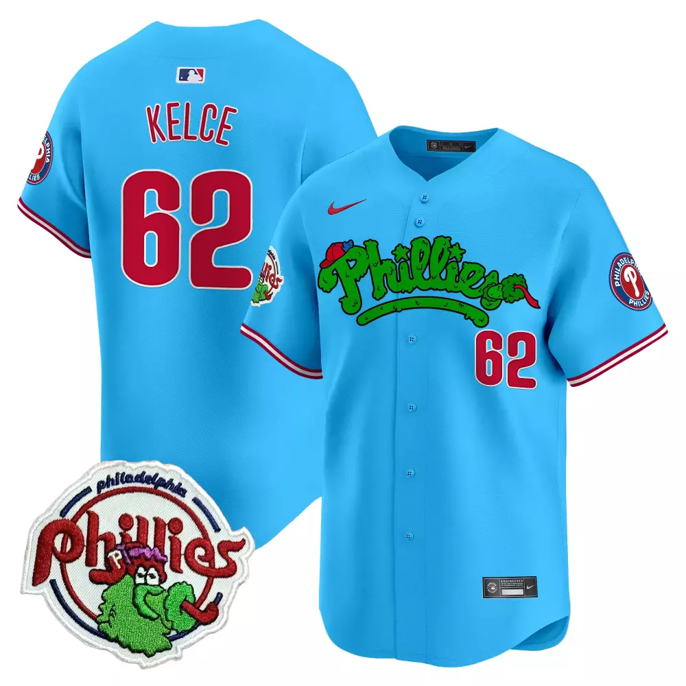 Jason Kelce 62 Phillies Jersey Light Blue Philadelphia Phanatic Men Red Green All
