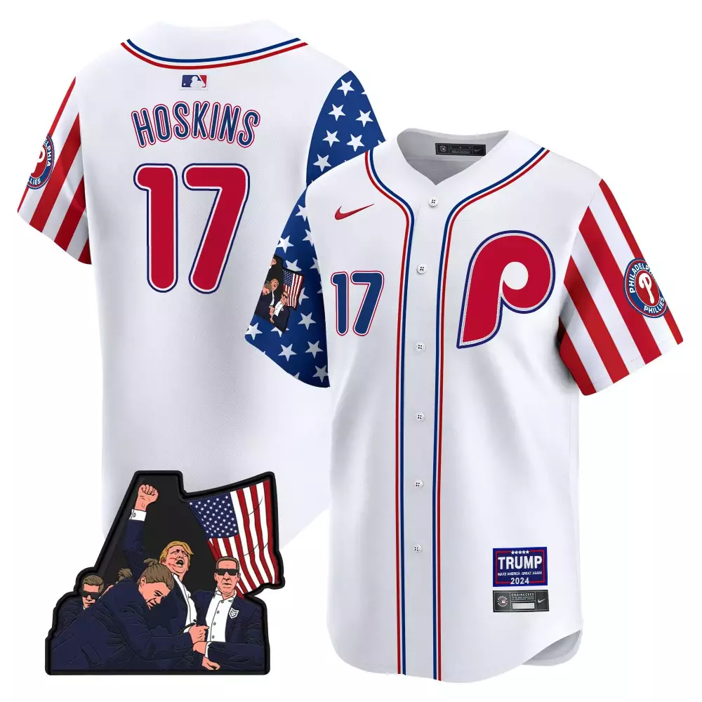 Rhys Hoskins 17 Jersey White Trump 2024 Philadelphia Phillies Men Custom Design Red