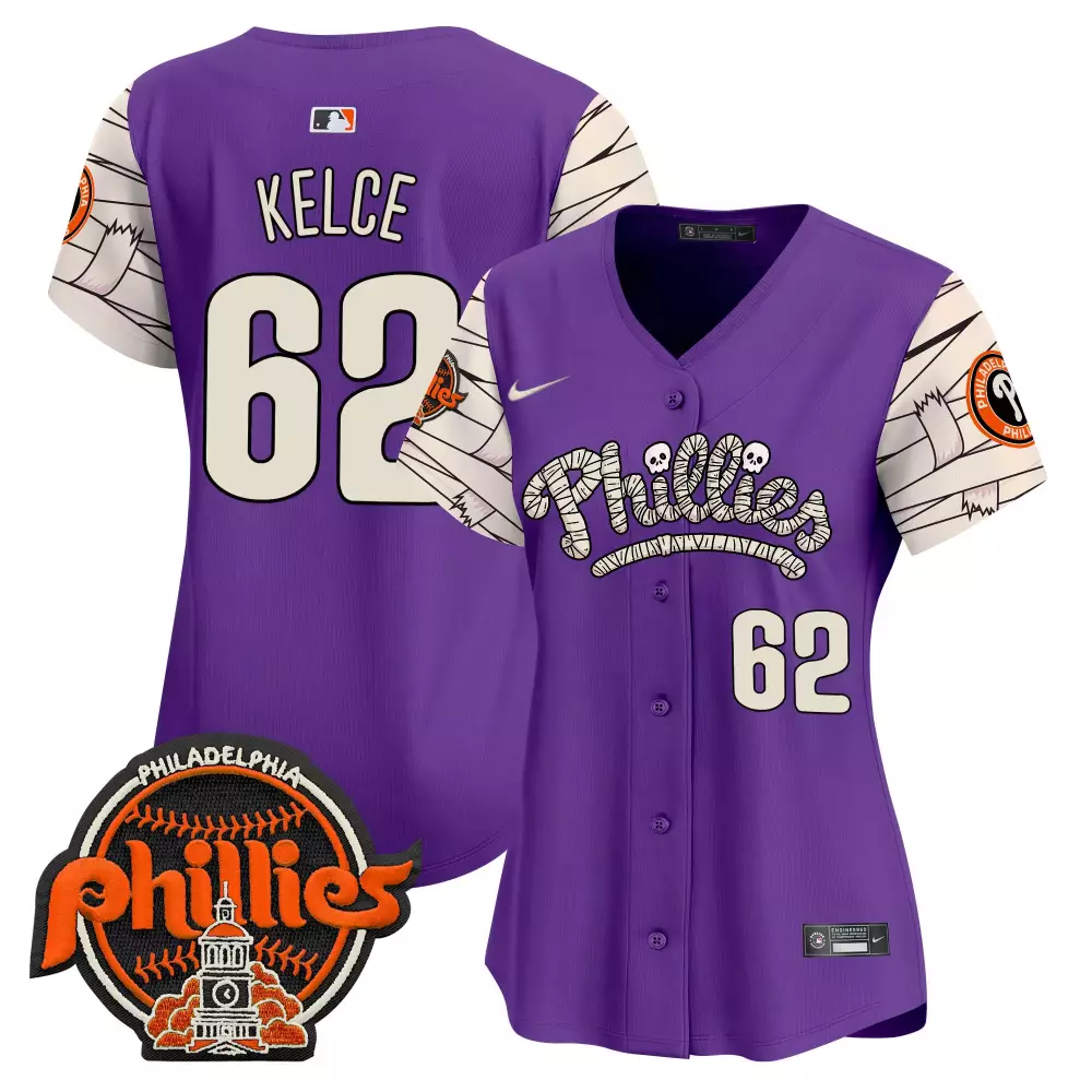 Jason Kelce 62 Jersey Purple Halloween Philadelphia Phillies Men Alternate Split Design