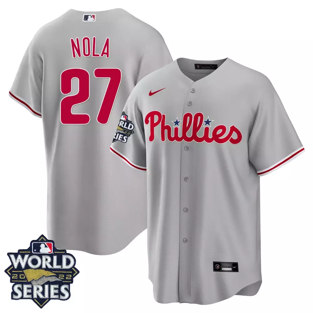 Aaron Nola 27 Phillies Jersey Gray World Series 2022 Men Red White Blue All Stitched