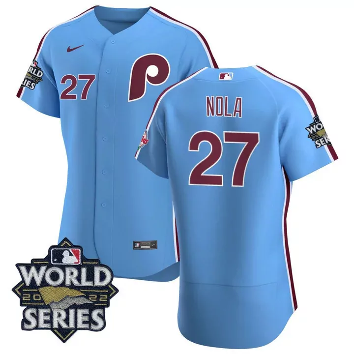 Aaron Nola 27 Jersey Light Blue Philadelphia Phillies World Series 2022 Men Alternate