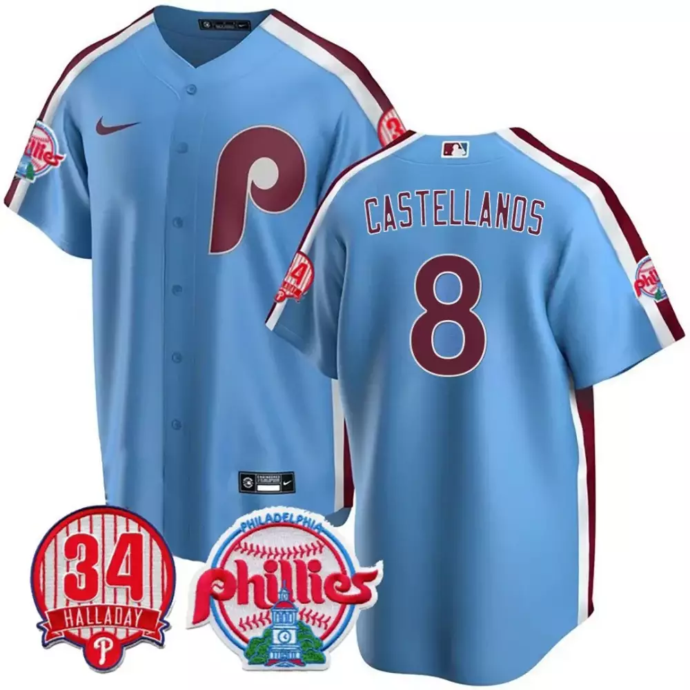 Roy Halladay 8 Jersey Light Blue Philadelphia Phillies 34 Men Maroon White All Stitched