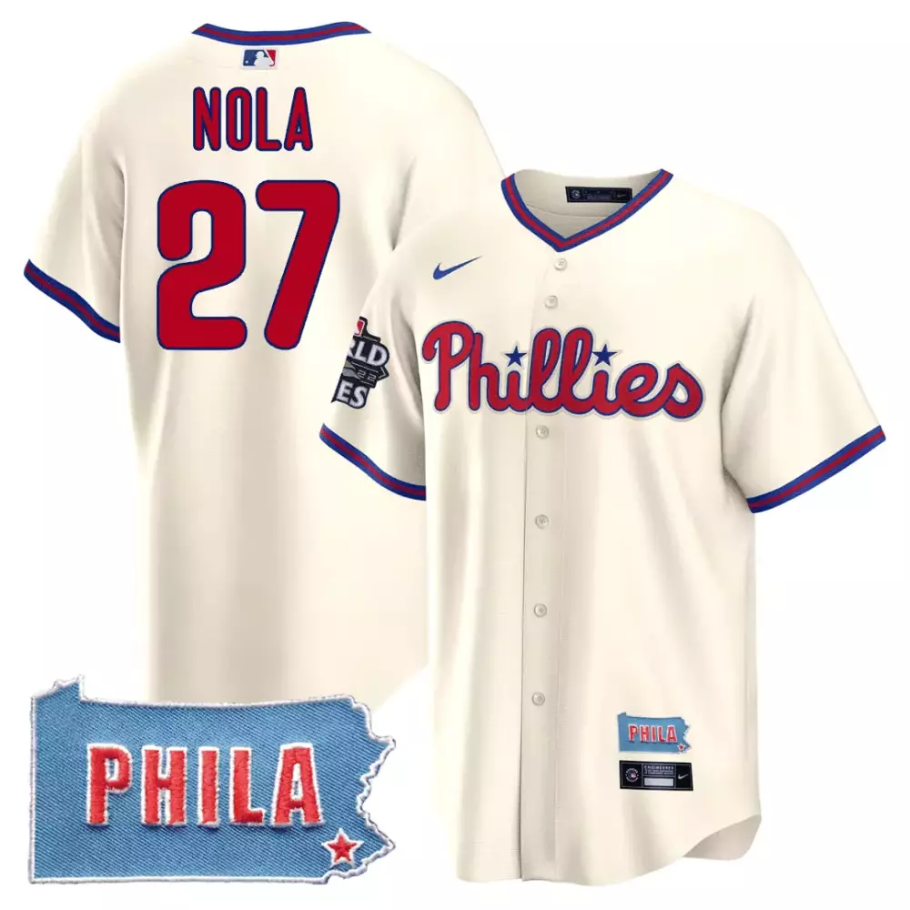 Aaron Nola 27 Phillies Jersey Cream World Series 2022 Phila Men Red Blue All Stitched