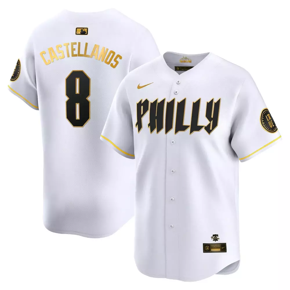 Nick Castellanos 8 Phillies Jersey White City Connect Men Custom Design Black Gold