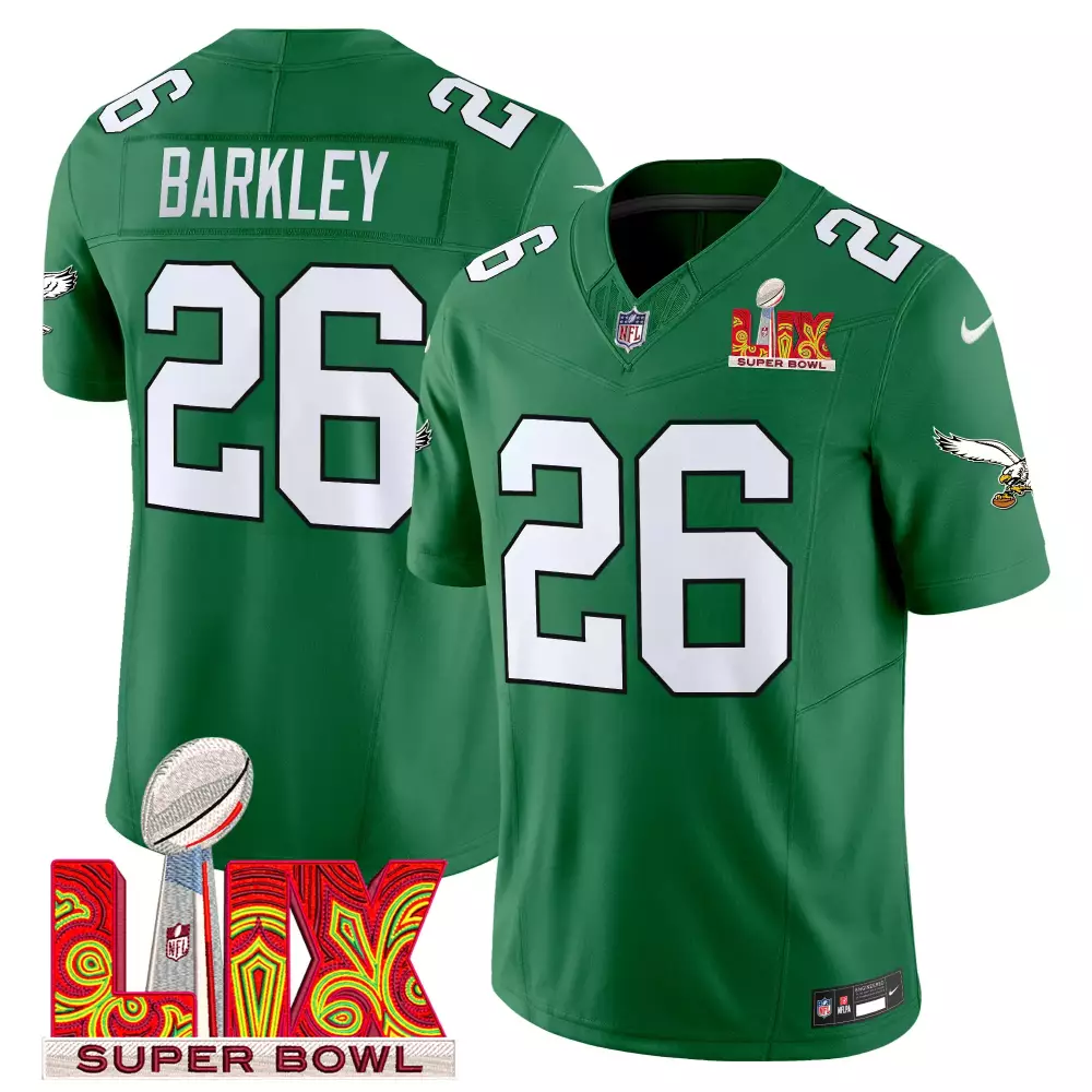 Saquon Barkley 26 Eagles Jersey Green Super Bowl Lix 2022 Men Full White Vapor Limited