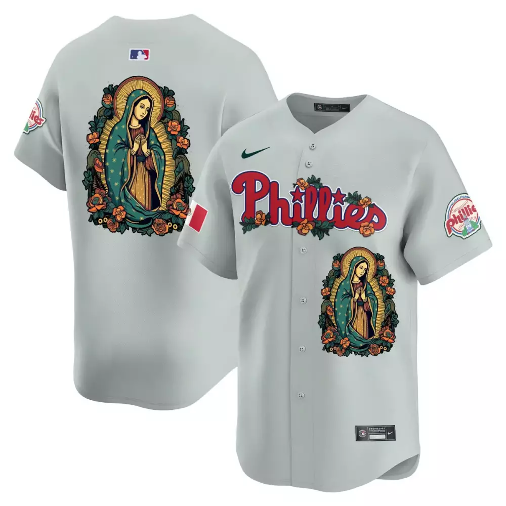Philadelphia Phillies Jersey Gray Cinco De Mayo Our Lady Guadalupe Men Red Green