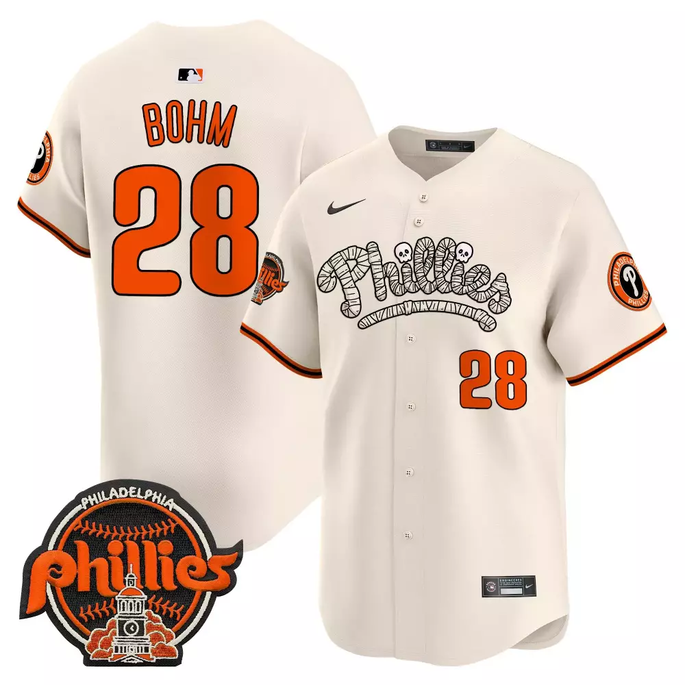 Alec Bohm 28 Jersey Cream Halloween Philadelphia Phillies Men Alternate Orange Black
