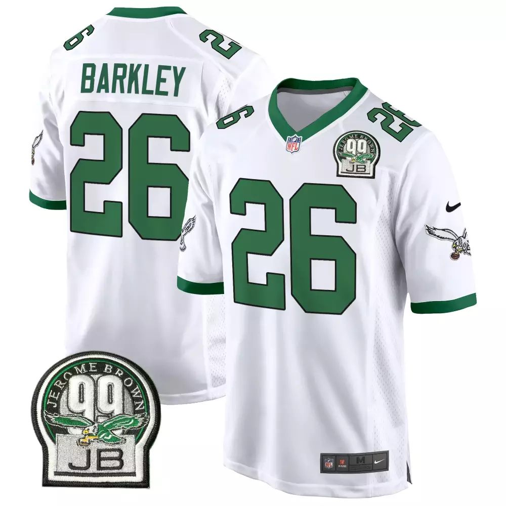 Saquon Barkley 26 Eagles Jersey White Men Standard Green Game All Stitched