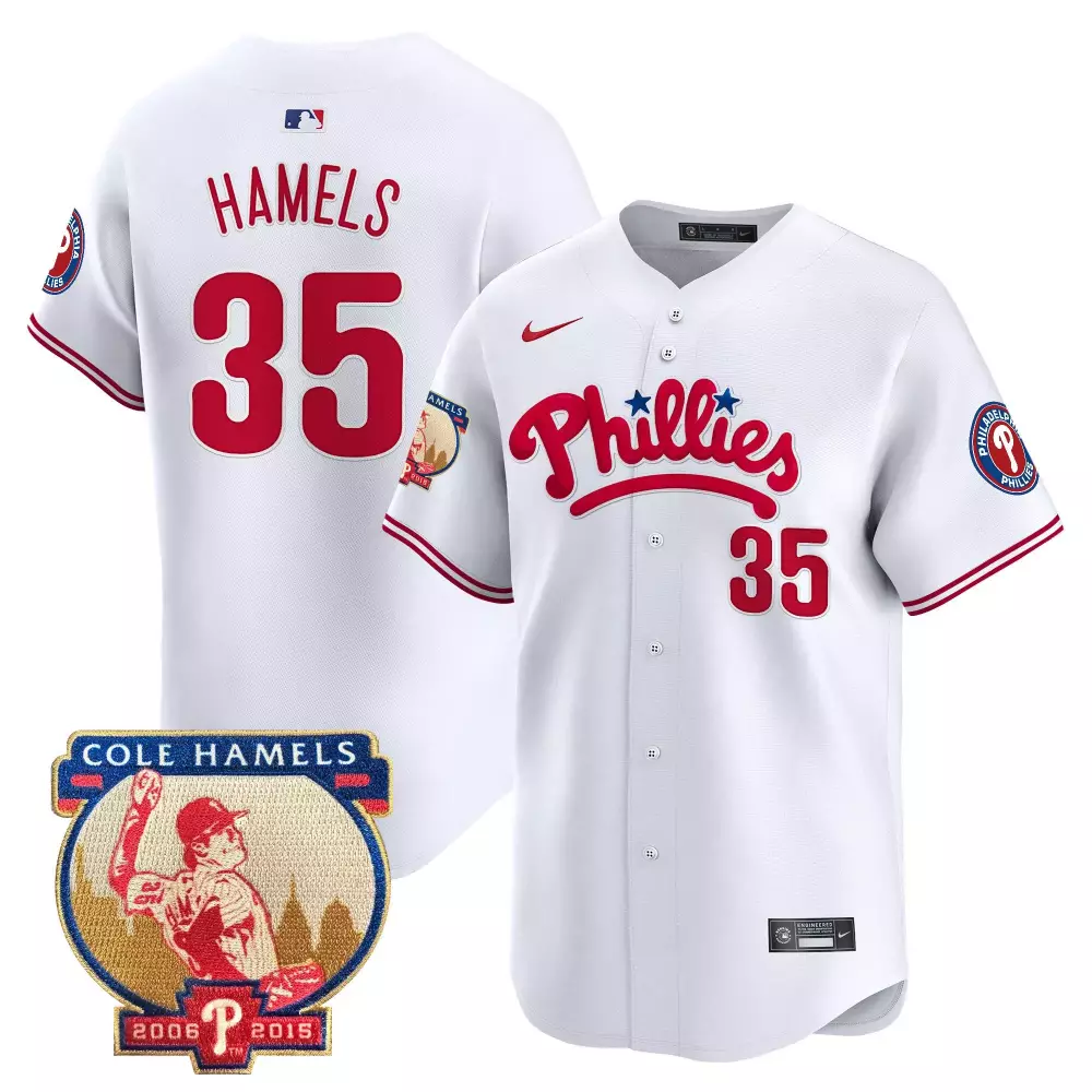 Cole Hamels 35 Jersey White Retirement / Milestone Philadelphia Phillies Team 2006-2015 2006
