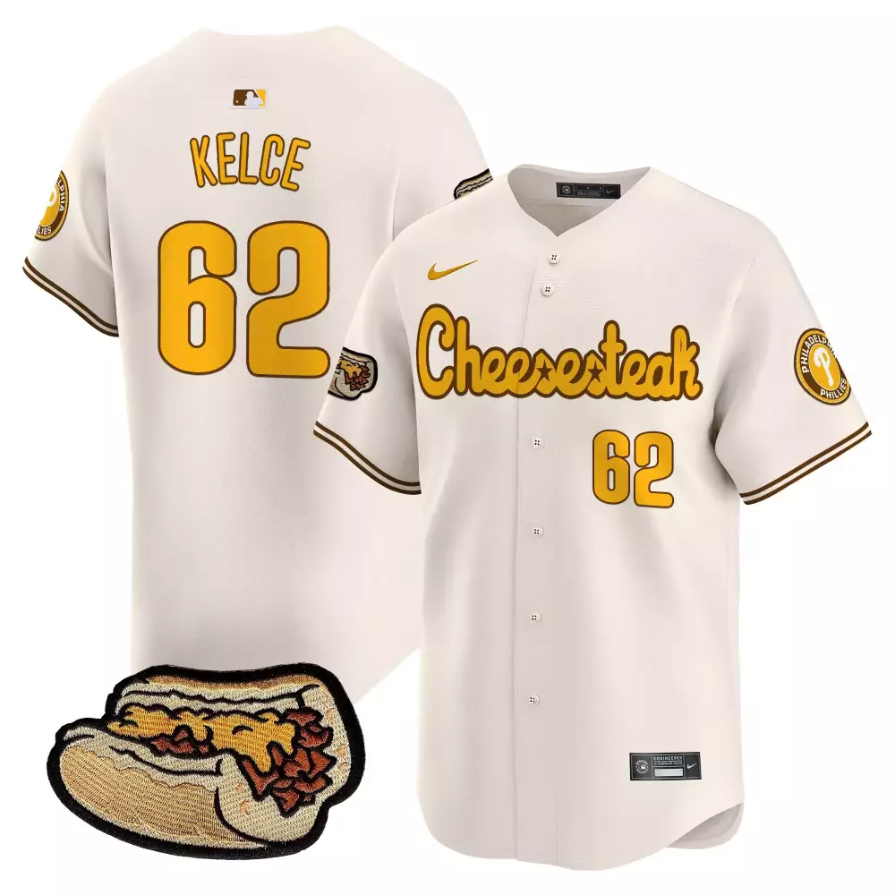 Kelce Cheesesteak 62 Jersey Cream Philadelphia Phillies Men Yellow Brown All Stitched
