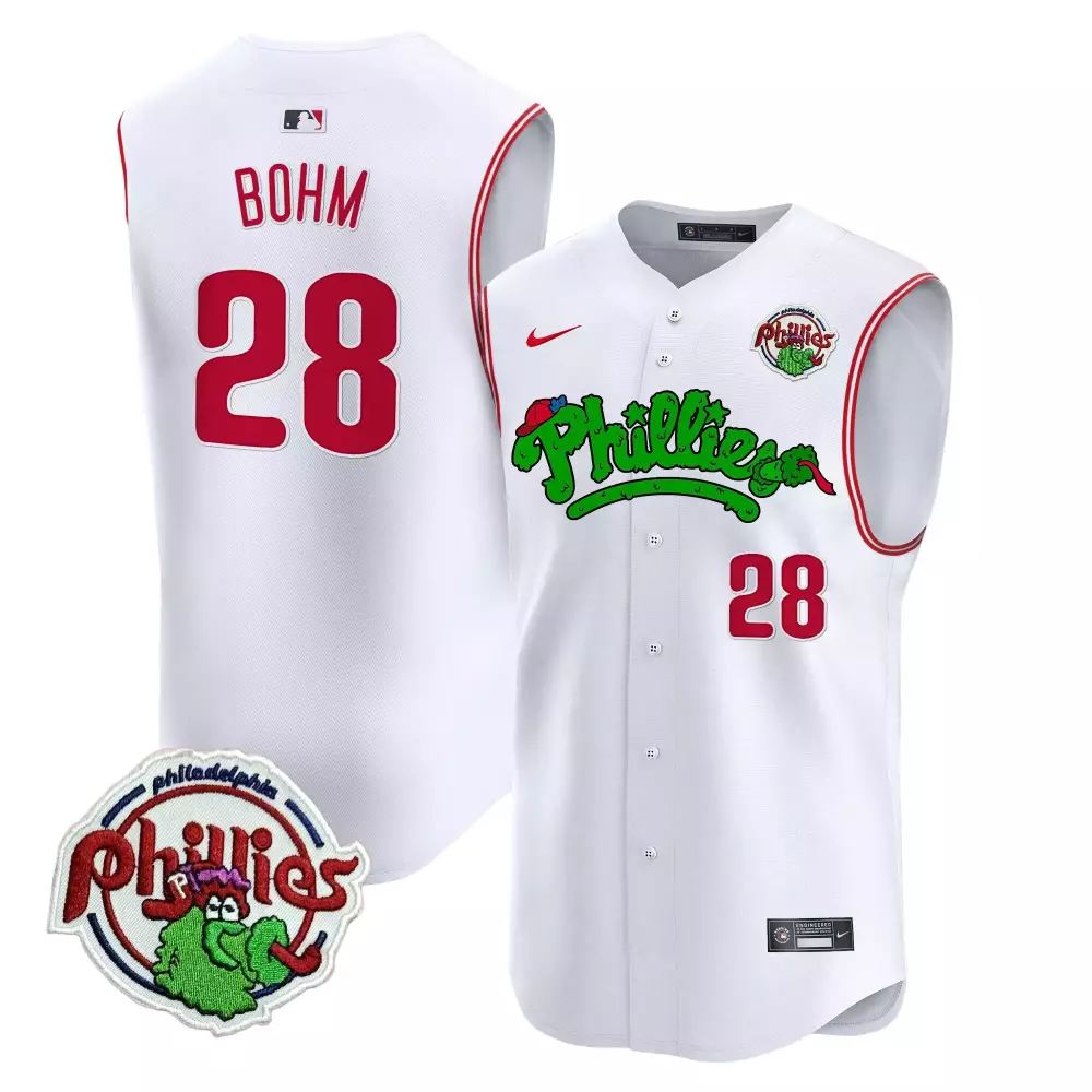 Alec Bohm 28 Phillies Jersey White Philadelphia Phanatic Men Red Green All Stitched