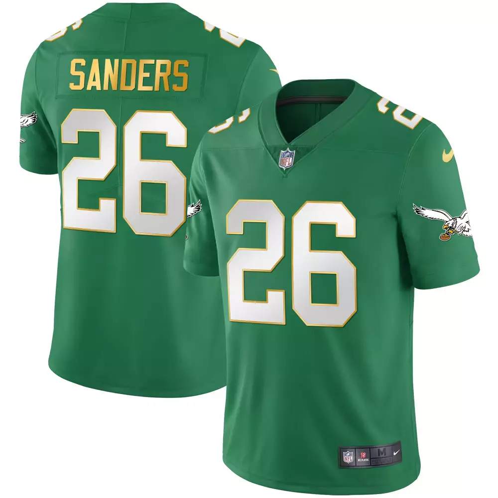 Miles Sanders 26 Jersey Green Philadelphia Eagles Men Player White Gold All Stitched