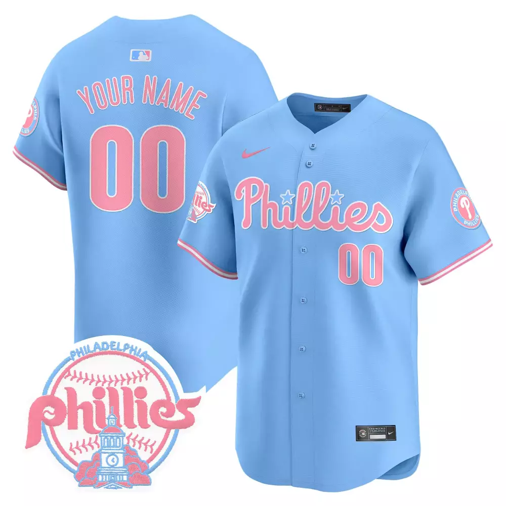 Custom Phillies Jersey Blue Men Pink Vapor Premier Limited v2 All Stitched