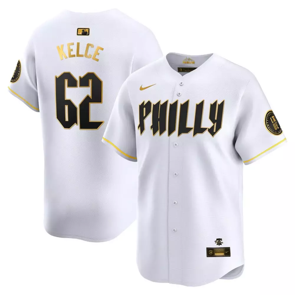 Jason Kelce 62 Phillies Jersey White Men Black Gold Limited