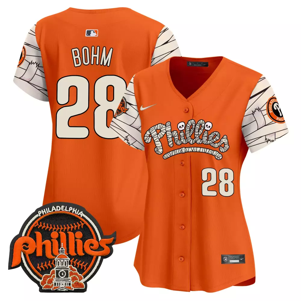 Alec Bohm 28 Jersey Orange Halloween Philadelphia Phillies Men Alternate White Black