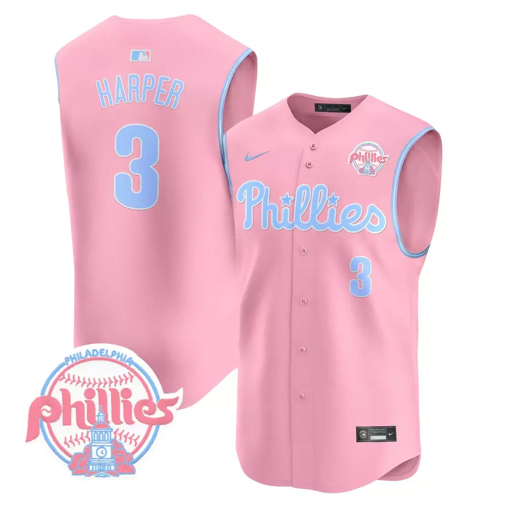 Bryce Harper 3 Phillies Jersey Pink Men Light Blue All Stitched Vapor
