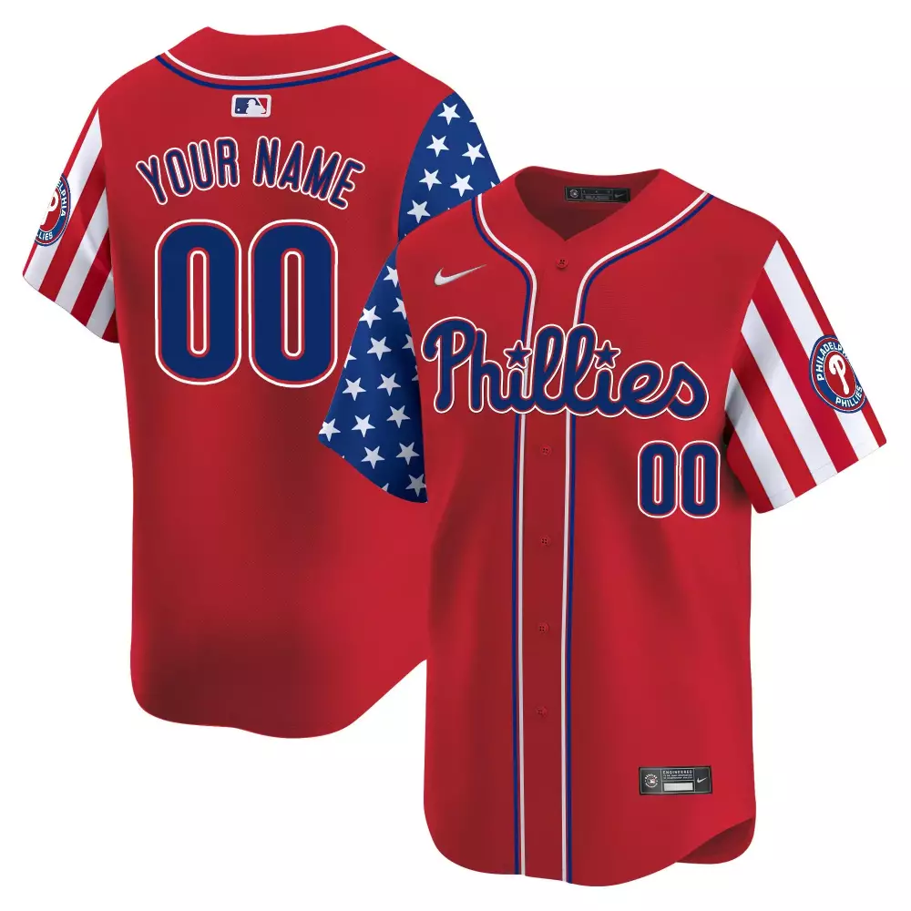 Custom Phillies Jersey Red Men Alternate Split Design Blue White All Stitched Vapor