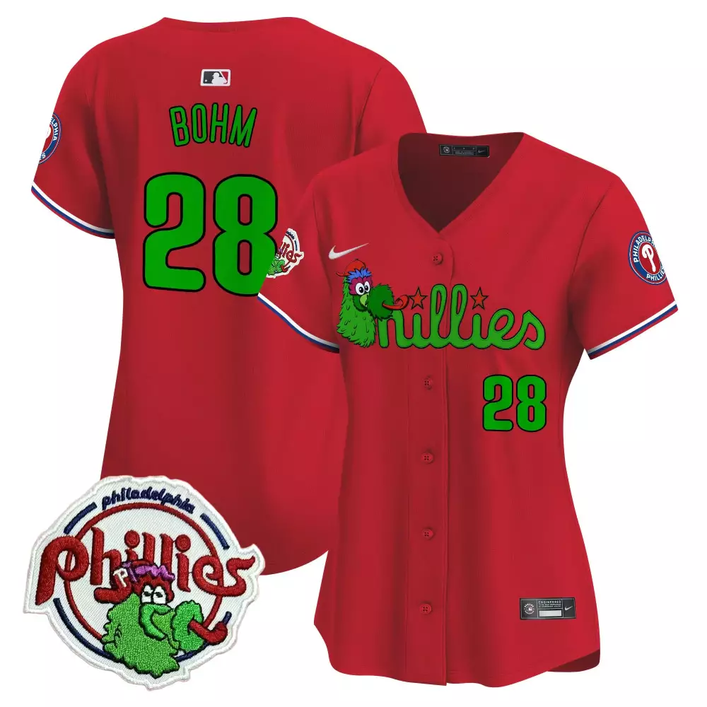 Alec Bohm 28 Phillies Jersey Red Philadelphia Men MLB Green White All Stitched Vapor