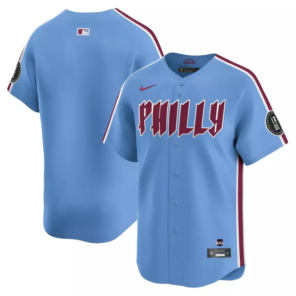 Philly Philadelphia Phillies Jersey Light Blue City Connect Men Maroon White Limited