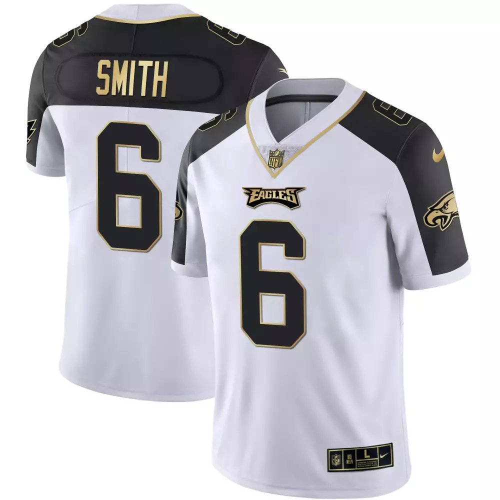Devonta Smith 6 Eagles Jersey White Men Player Black Gold All Stitched Vapor