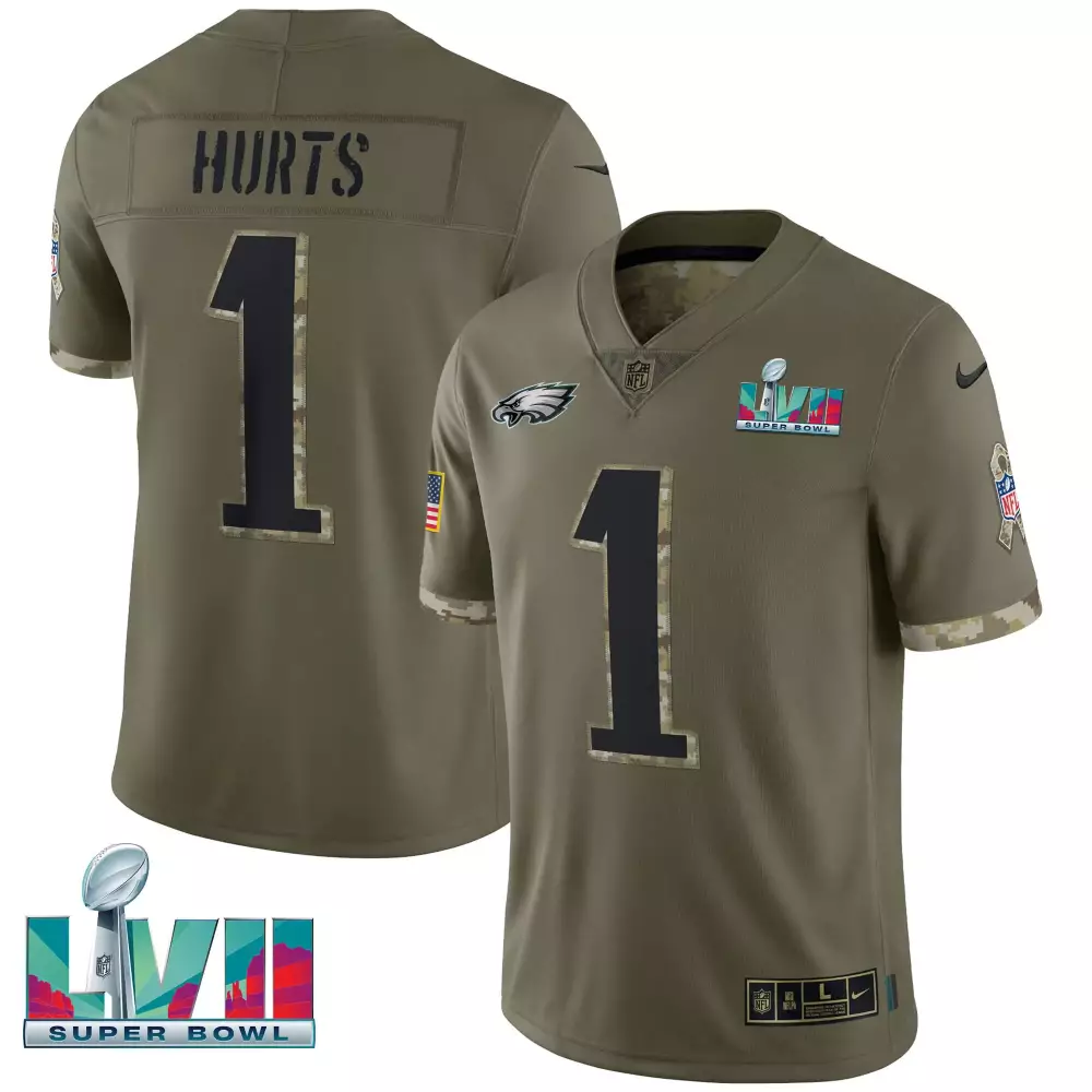 Jalen Hurts 1 Eagles Jersey Olive Drab Salute To Service Super Bowl Lvii American Flag