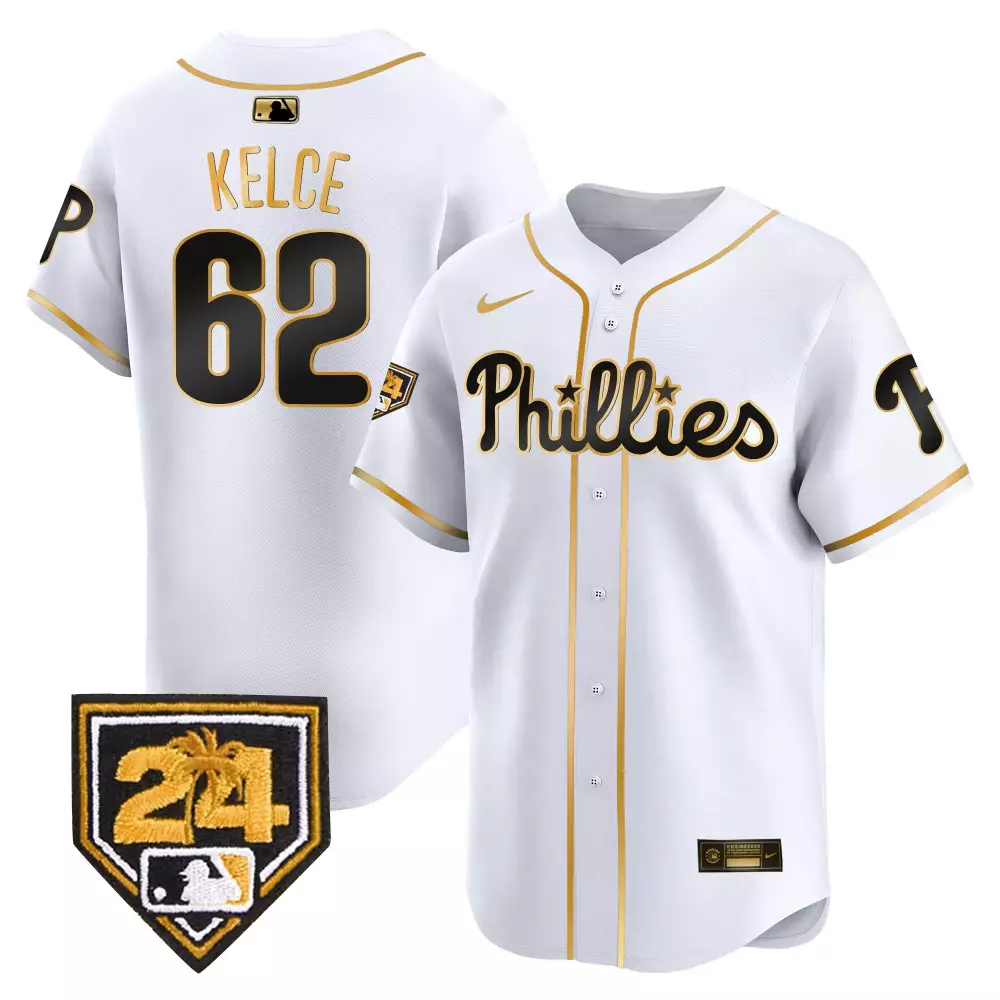 Jason Kelce 62 Phillies Jersey White Philadelphia 24 Men Gold Black All Stitched