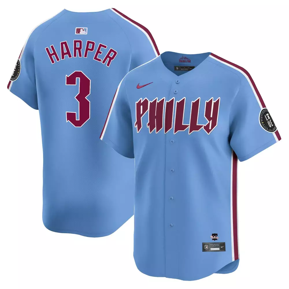 Bryce Harper 3 Phillies Jersey Light Blue Philadelphia Men Maroon White All Stitched