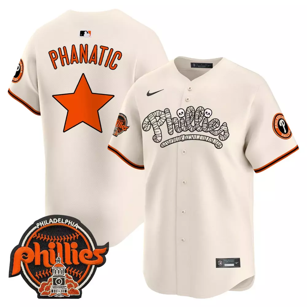 Phanatic Philadelphia Phillies Jersey Cream Halloween Orange Black All Stitched Vapor