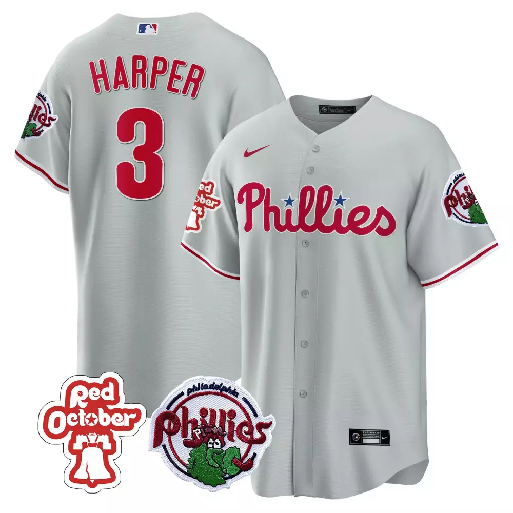 Hoskins October 3 Phillies Jersey Gray Red Men All Stitched