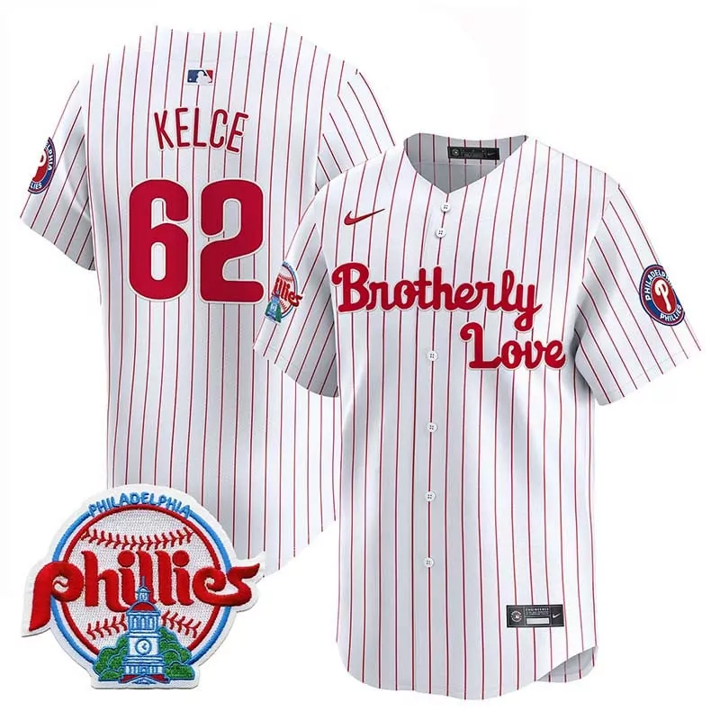 Jason Kelce 62 Jersey White Philadelphia Phillies Team Brotherly Love Men Red Vapor
