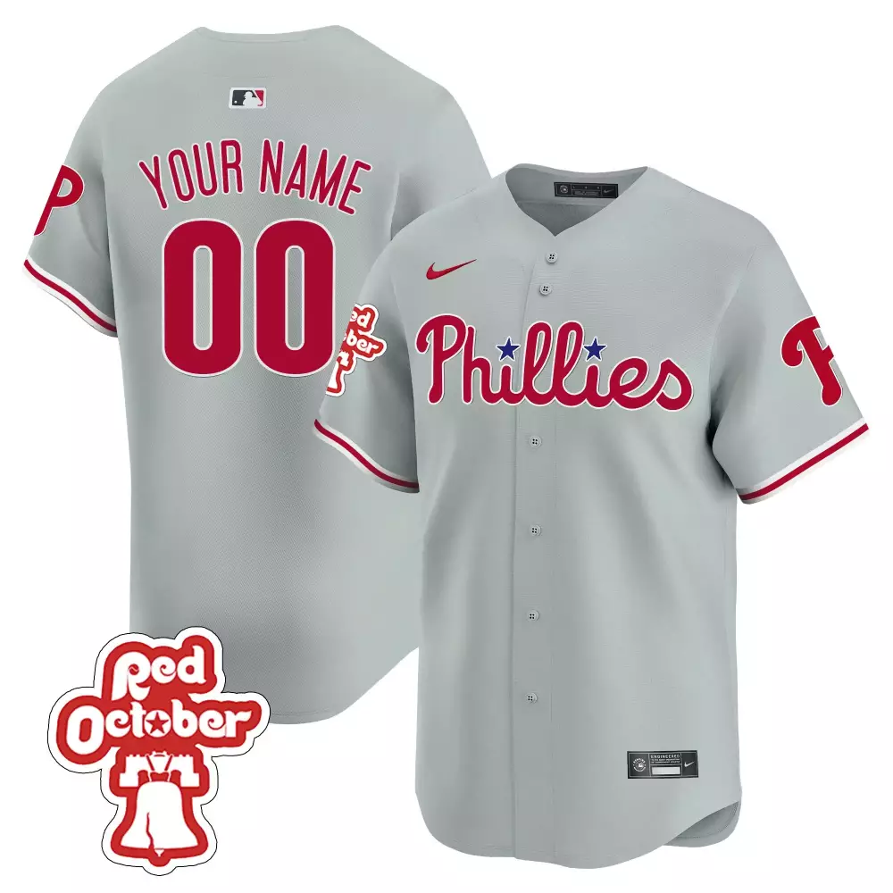 Custom Philadelphia Phillies Jersey Grey Red October Men White Blue All Stitched