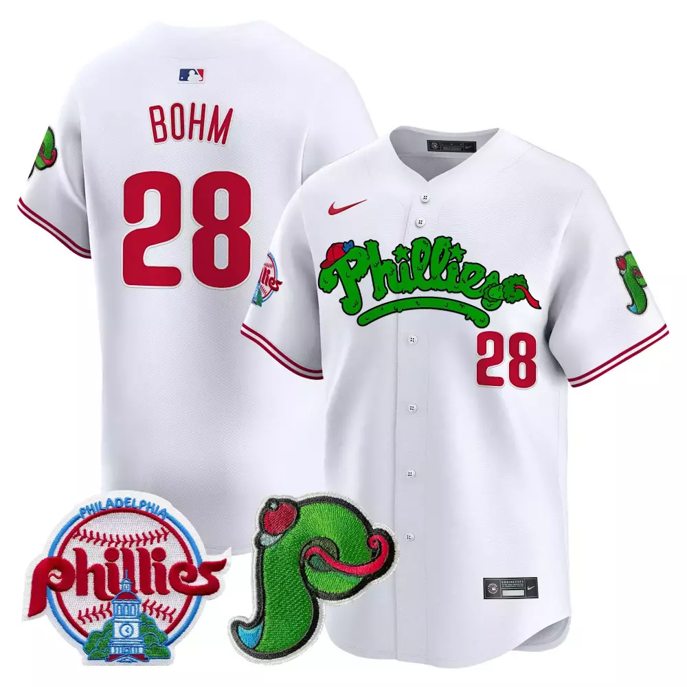 Alec Bohm 28 Phillies Jersey White Philadelphia City Hall Men Red Vapor Premier Limited