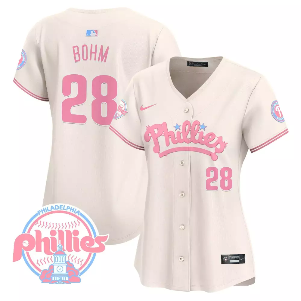 Alec Bohm 28 Phillies Jersey Cream Philadelphia Men Pink Light Blue All Stitched