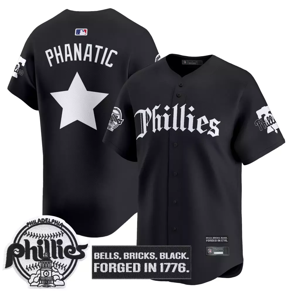 Phanatic Phillies Jersey Black Forged In 1776 Philadelphia Men White Stitched Vapor