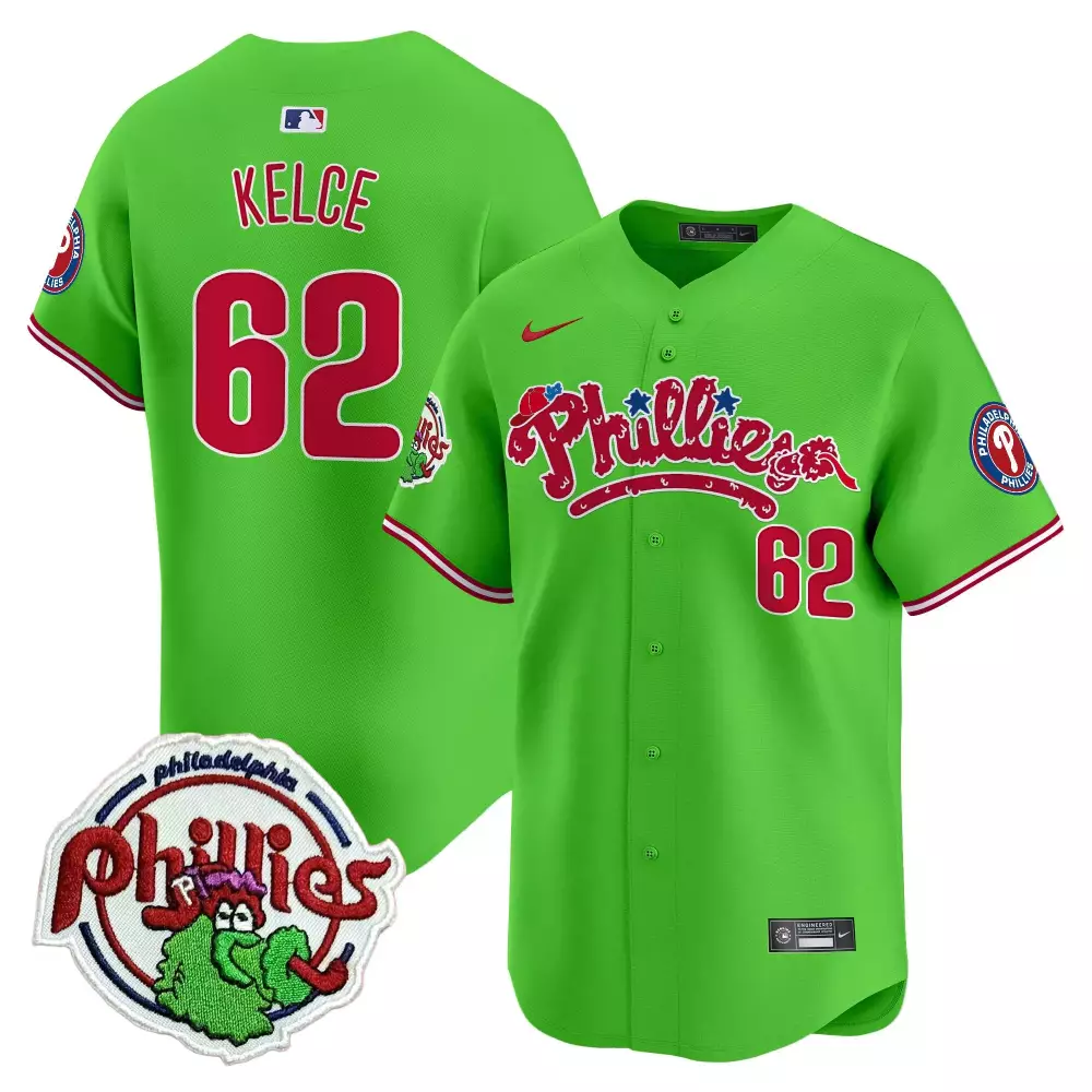 Jason Kelce 62 Jersey Green Philadelphia Phillies Mascot Men Red White Vapor Premier
