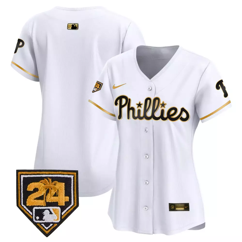 Robinson Cano 24 Phillies Jersey White Palm Tree Women Gold Black Vapor Premier Limited