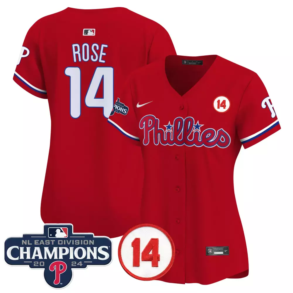 Pete Rose 14 Phillies Jersey Red Nl East Division Champions 2024 Men White Blue Vapor