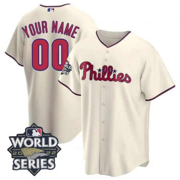 Custom Phillies Jersey Cream World Series 2022 Men Red Blue Cool Base All Stitched