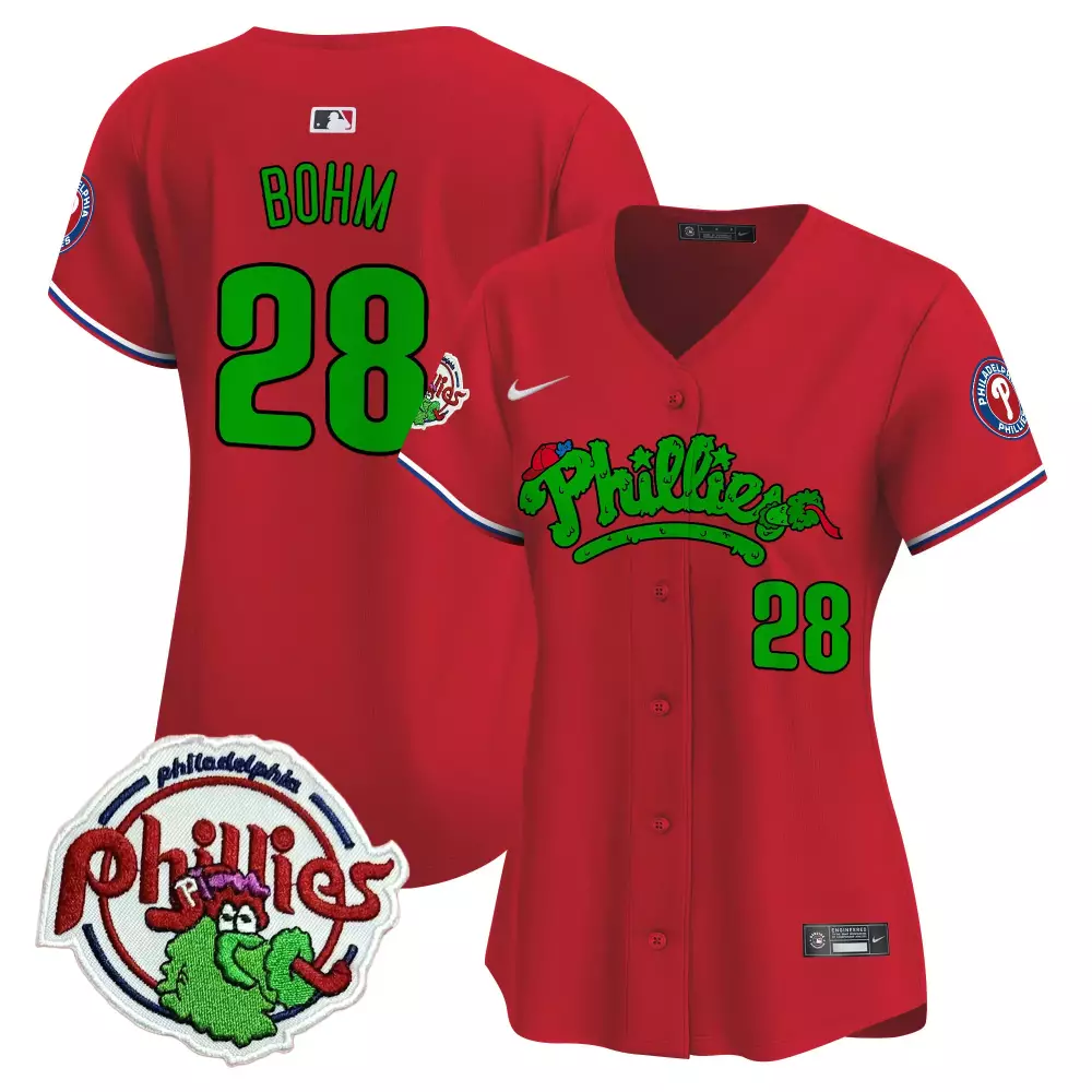 Alec Bohm 28 Jersey Red Philadelphia Phillies Mascot Men Green White Blue Vapor Premier