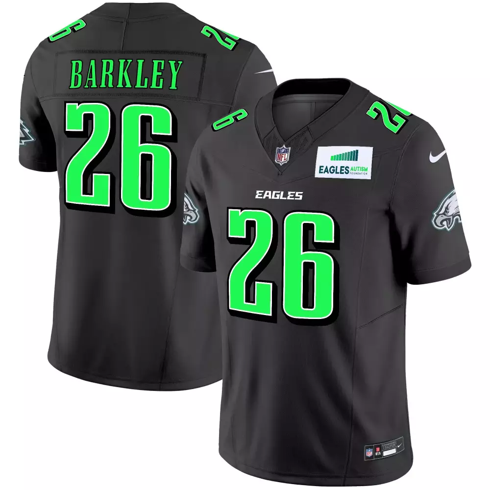 Saquon Barkley 26 Eagles Jersey Black Autism Foundation Men Game Neon Green Vapor