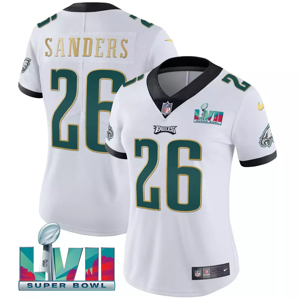 Sanders Lvii 26 Eagles Jersey White Super Bowl Women NFL Green Black All Stitched