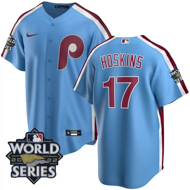 Rhys Hoskins 17 Jersey Light Blue World Series 2022 Philadelphia Phillies Men Maroon