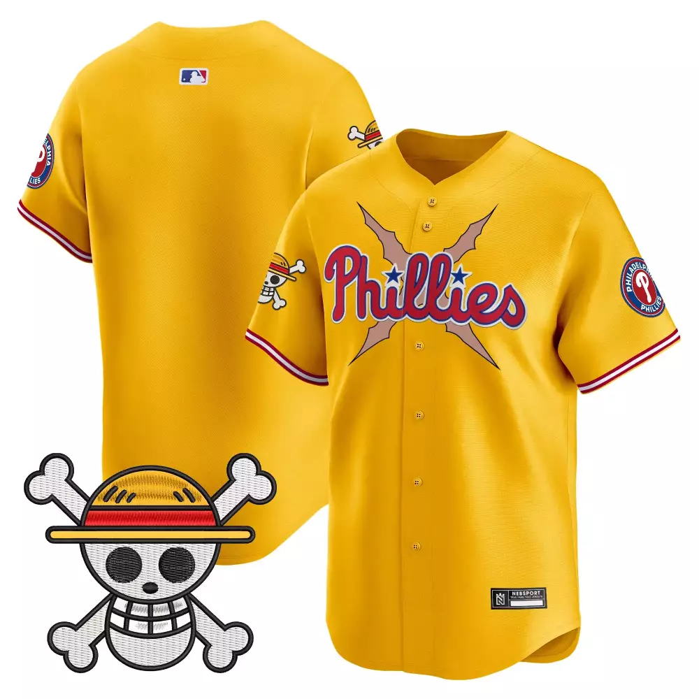 Custom Philadelphia Phillies Jersey Yellow One Piece Collaboration Jolly Roger Men