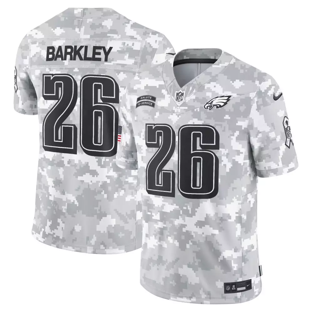 Saquon Barkley 26 Eagles Jersey White Salute To Service Men Digital Camouflage Alternate